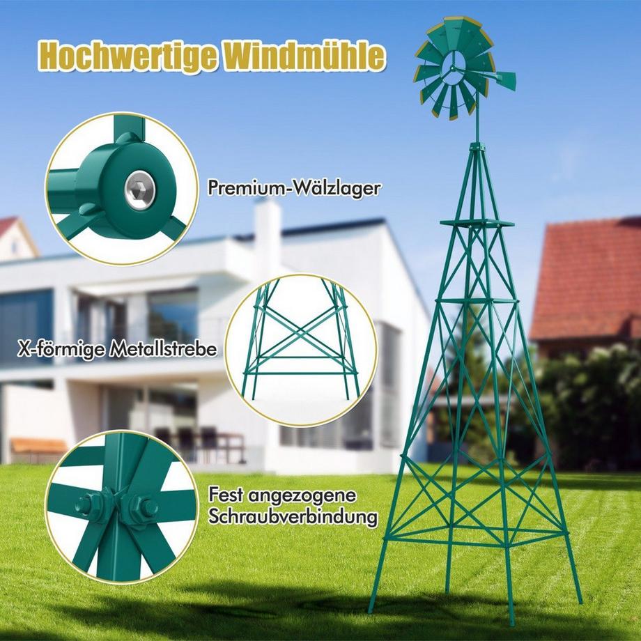 Northio  Girandola in metallo con 4 gambe di supporto Mulino a vento resistente alle intemperie per giardino 67 x 67 x 253 cm Verde 