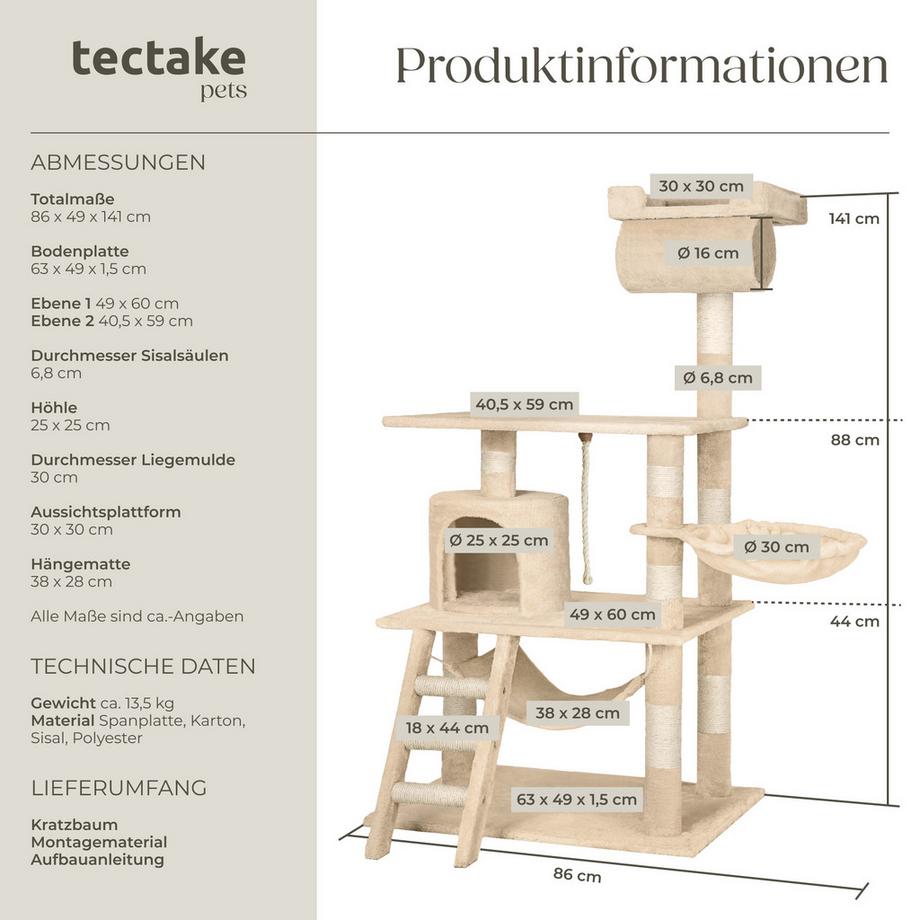 Tectake  Albero tiragraffi  Stokeley 141 cm 