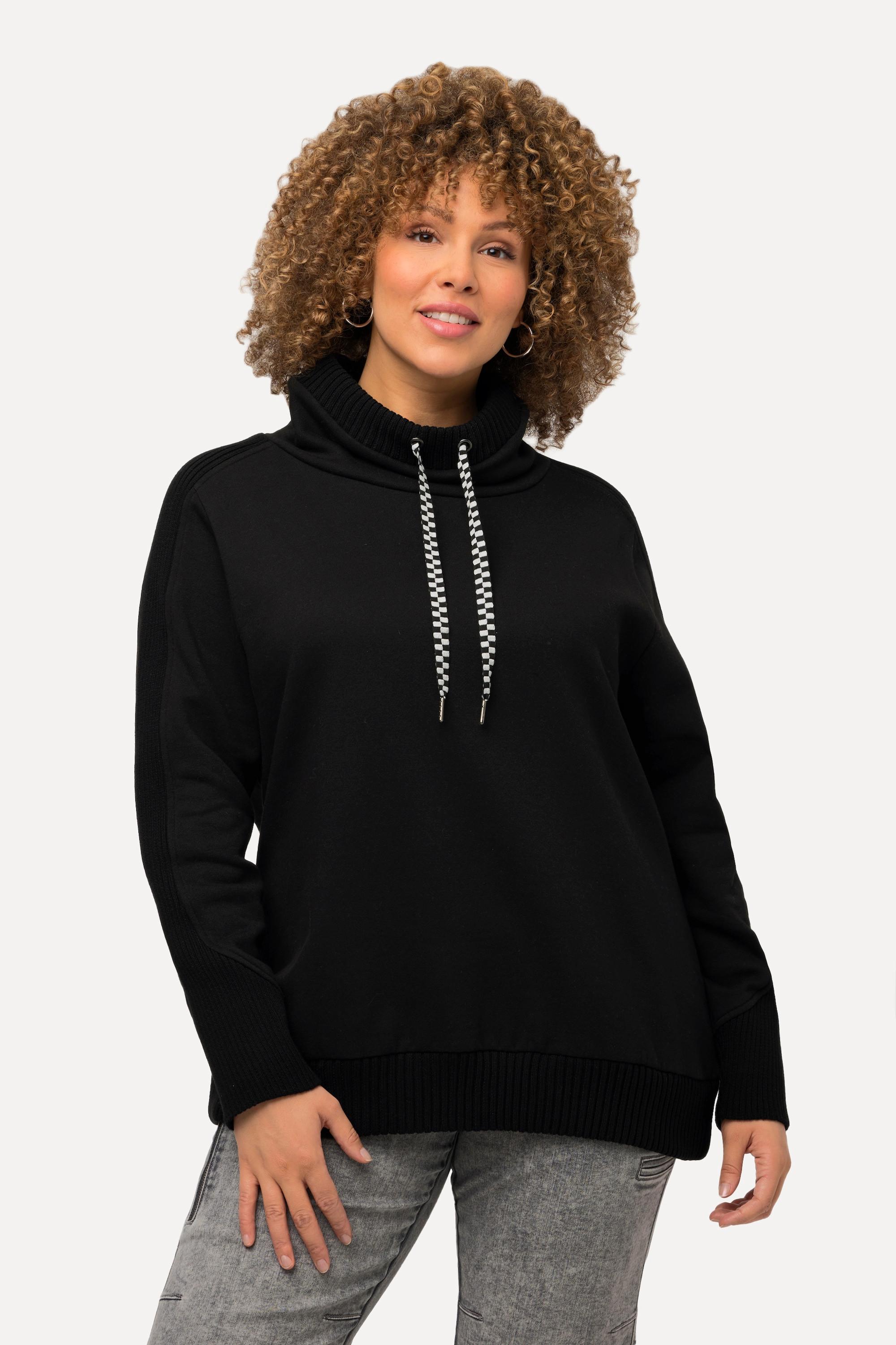 Ulla Popken  Sweat-shirt à col montant et manches longues, empiècements côtelés 