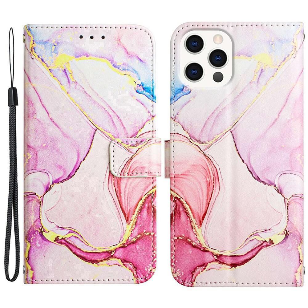 Cover-Discount  iPhone 14 Pro - Leder Hülle Pink Marble 