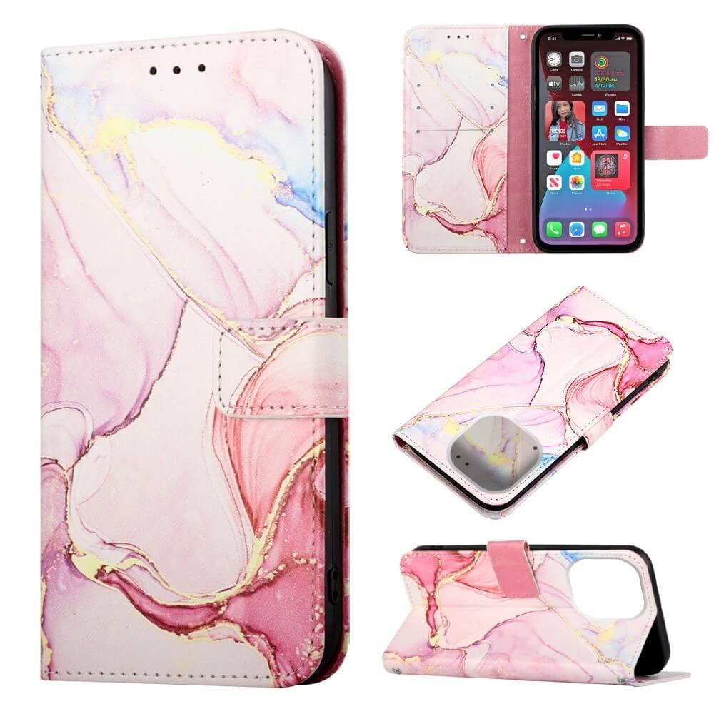 Cover-Discount  iPhone 14 Pro - Leder Hülle Pink Marble 