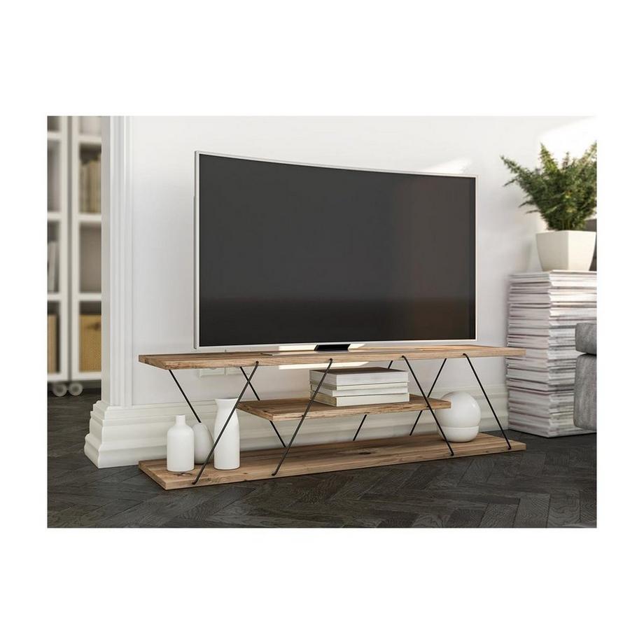 Vente-unique Mobile TV con 1 scaffale Naturale e Nero - DELORY  