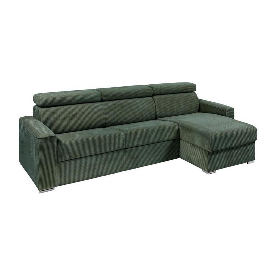 Ecksofa mit Matratze - Ecke wechselbar - Cord - Grün - Liegefläche mit Lattenrost mit breiten Latten 140 cm - Matratze 14 cm - VIZIR