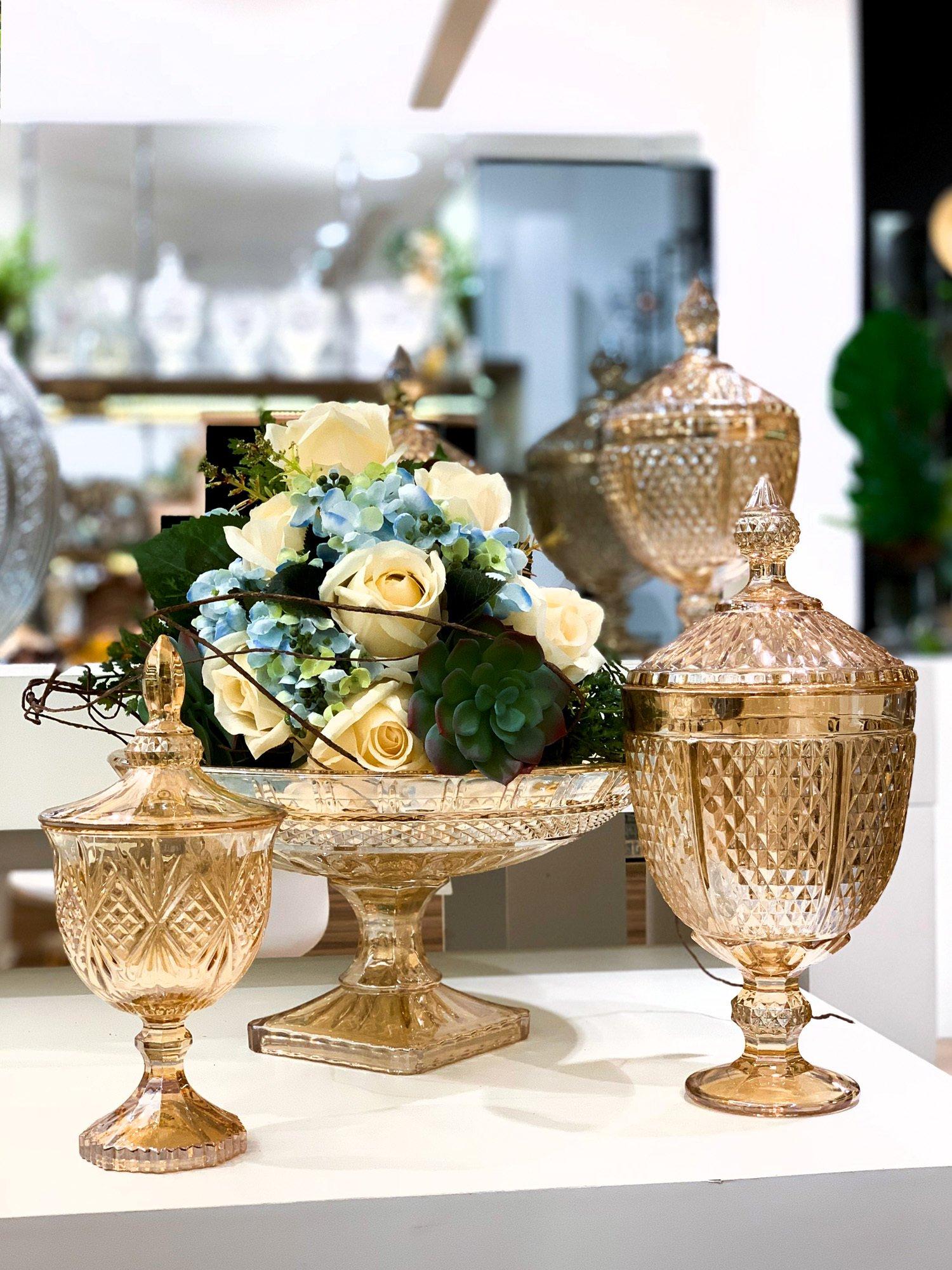 Lyor Bonbonnière en cristal ambre 15x32cm  