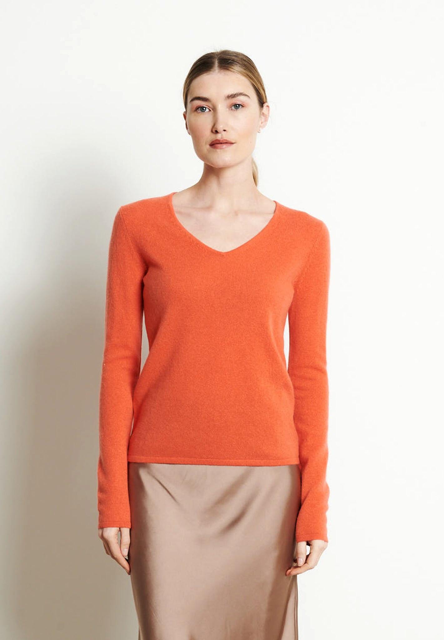 Image of Lilly 2 Pullover Mit V-ausschnitt - 100% Kaschmir Damen Orange S