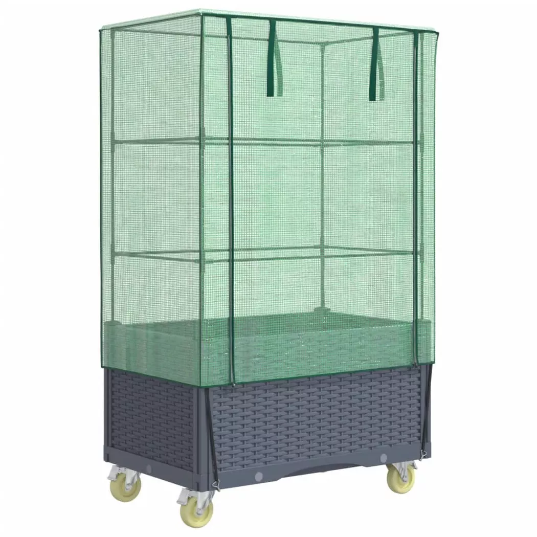 vidaXL Jardinière surélevée avec housse et roues aspect rotin