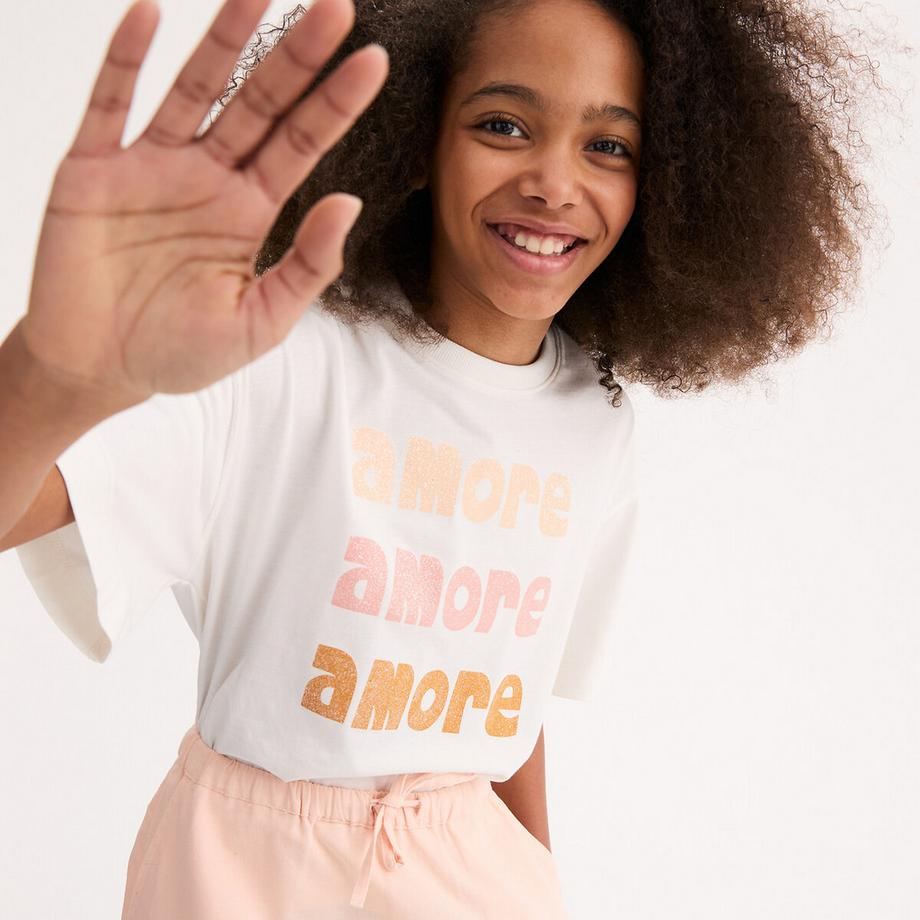 T-Shirt mit Glitzeraufschrift