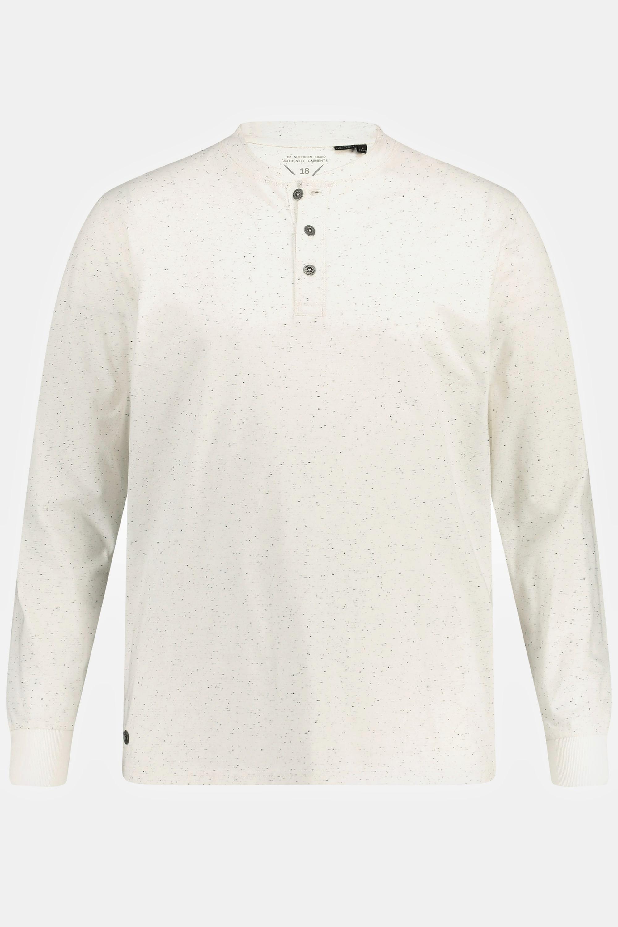 JP1880  Henley, Langarm, Strukturjersey, Rundhals, Knopfleiste 