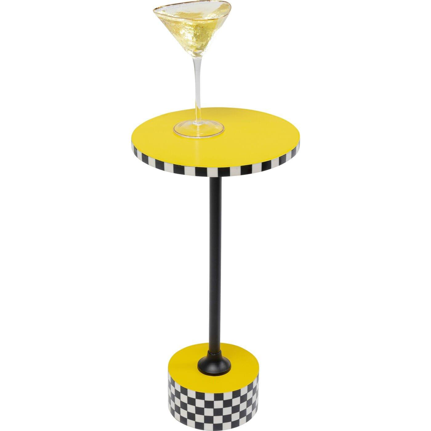 KARE Design Table d&#039;appoint Domero Checkers jaune rond 25  