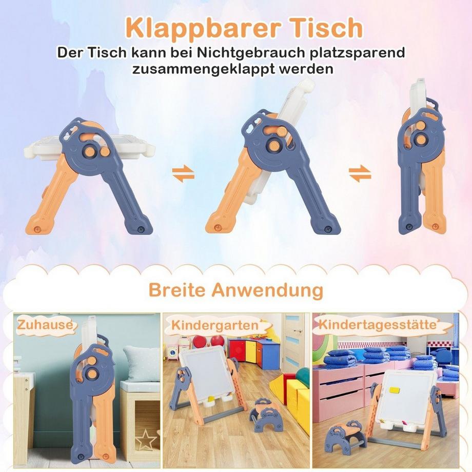 Northio  6 in 1 Klappbarer Kindertisch mit Stuhl & Staffelei Spieltisch mit Doppelseitiger & Abnehmbarer Tischplatte 