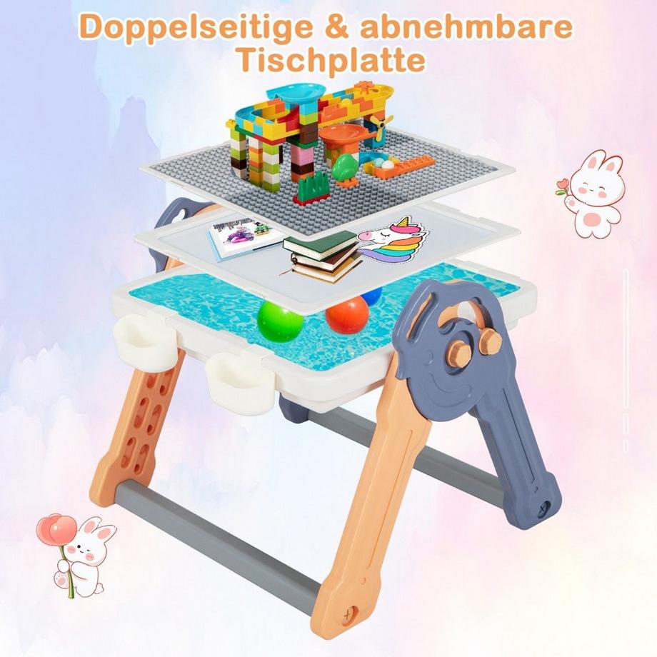 Northio  6 in 1 Klappbarer Kindertisch mit Stuhl & Staffelei Spieltisch mit Doppelseitiger & Abnehmbarer Tischplatte 