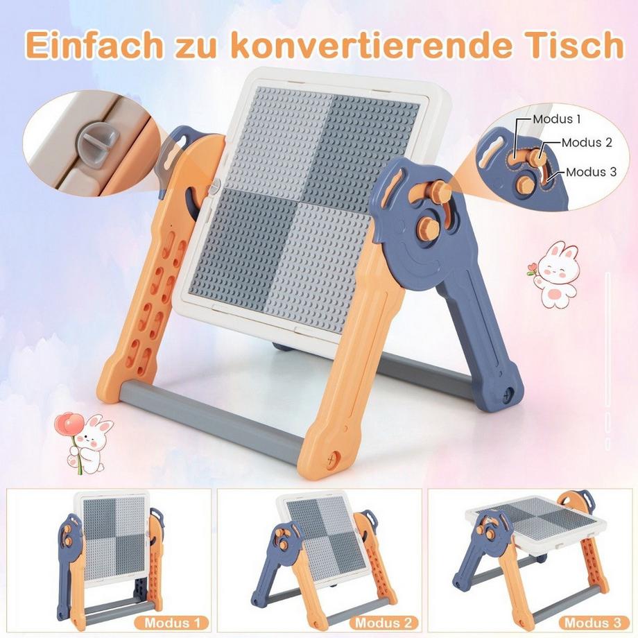 Northio  6 in 1 Klappbarer Kindertisch mit Stuhl & Staffelei Spieltisch mit Doppelseitiger & Abnehmbarer Tischplatte 