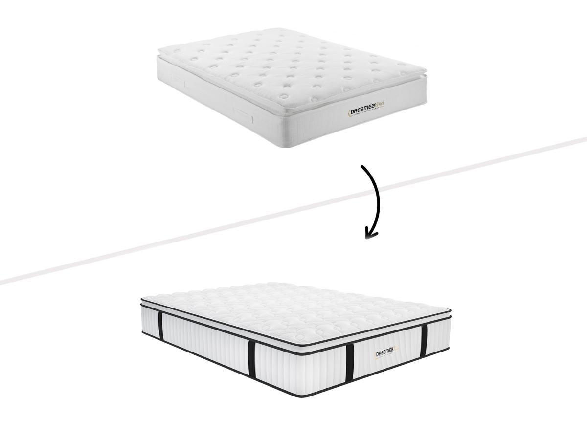 Vente-unique Ensemble 140 x 190 cm sommier coffre blanc + matelas anti-feu ressorts ensachés et surmatelas intégré ép.28cm - DELICE de DREAMEA HOTEL  