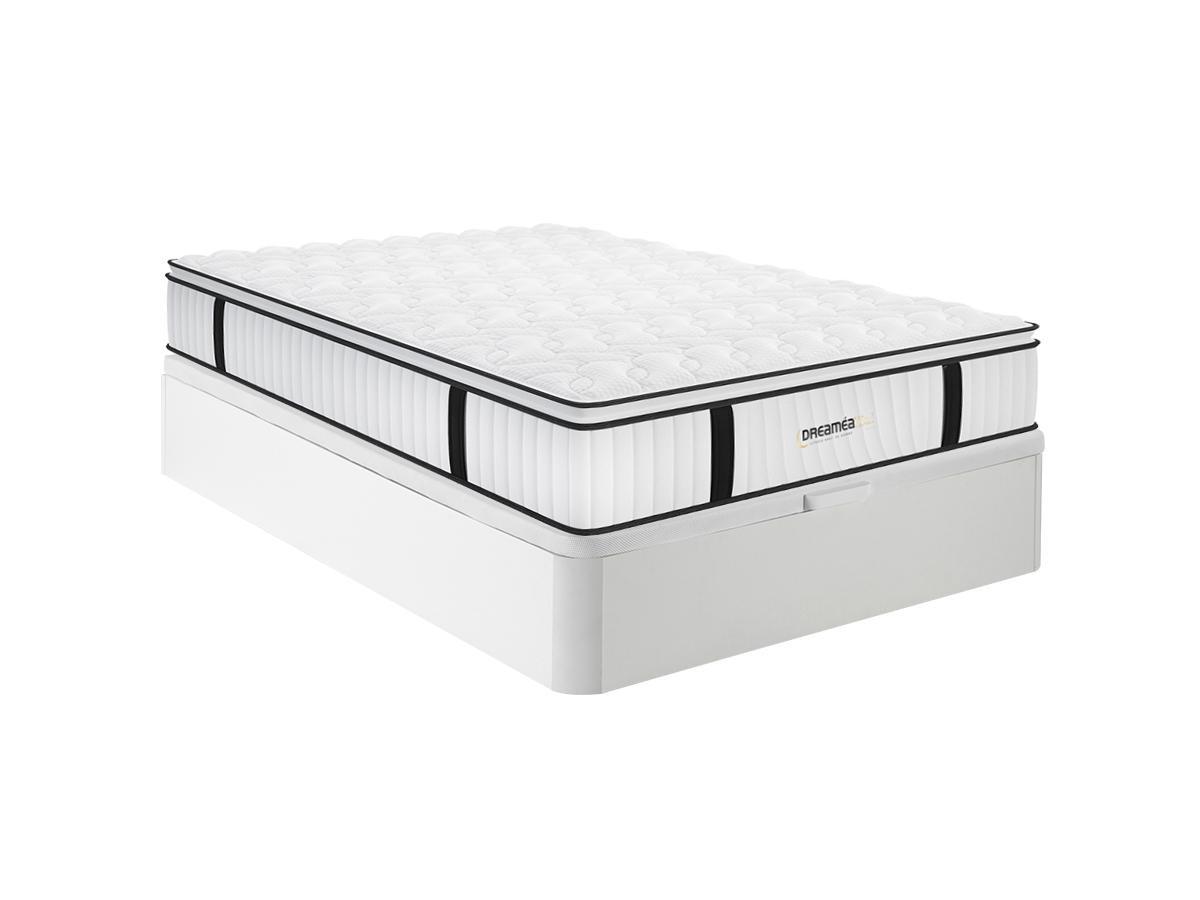 Vente-unique Ensemble 140 x 190 cm sommier coffre blanc + matelas anti-feu ressorts ensachés et surmatelas intégré ép.28cm - DELICE de DREAMEA HOTEL  