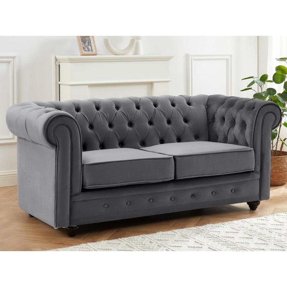 Vente-unique Divano 3 posti e 2 posti in Velluto Antracite - CHESTERFIELD  