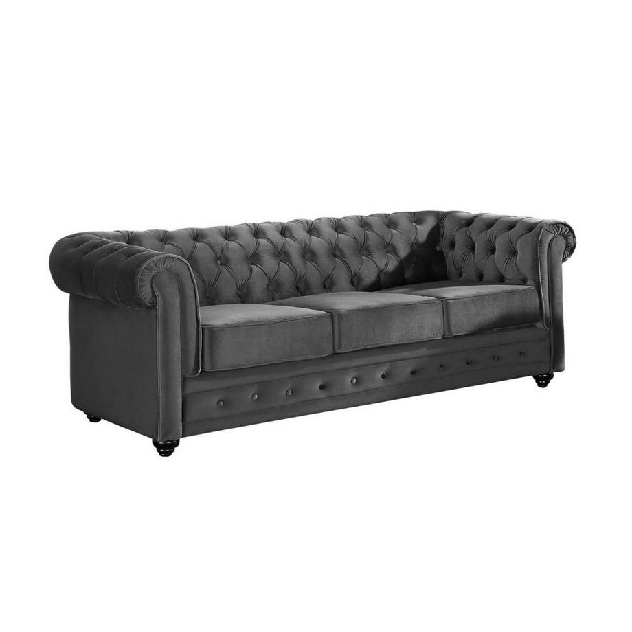 Vente-unique Divano 3 posti e 2 posti in Velluto Antracite - CHESTERFIELD  