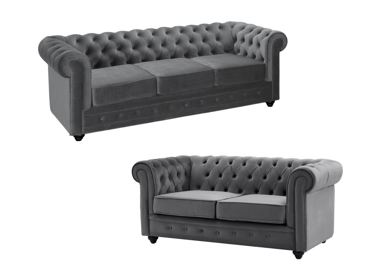 Image of Sofa 3-Sitzer & 2-Sitzer - Samt - Anthrazit - CHESTERFIELD Sofa 3-Sitzer & 2-Sitzer - Samt - Anthrazit - CHESTERFIELD