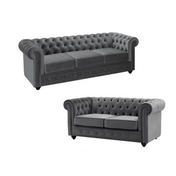 Sofa 3-Sitzer & 2-Sitzer - Samt - Anthrazit - CHESTERFIELD