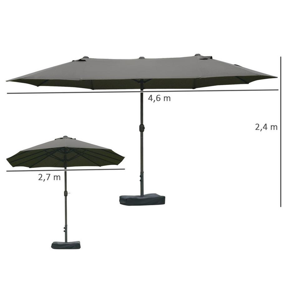 Northio Sonnenschirm Gartenschirm Marktschirm Doppelsonnenschirm Terrassenschirm Mit Schirmständer Handkurbel Dunkelgrau Oval 460 X 270 X 240 Cm  