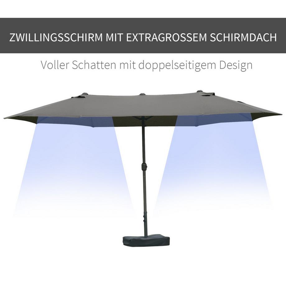 Northio Sonnenschirm Gartenschirm Marktschirm Doppelsonnenschirm Terrassenschirm Mit Schirmständer Handkurbel Dunkelgrau Oval 460 X 270 X 240 Cm  