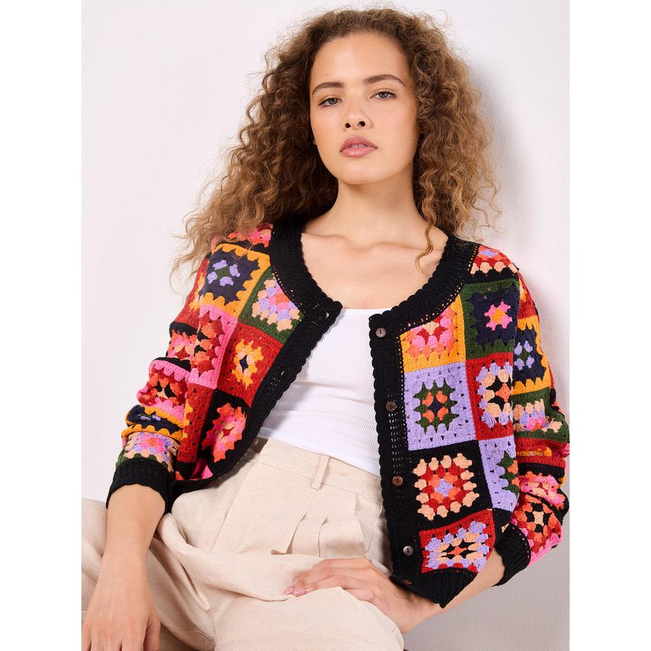 APRICOT Cardigan à carreaux colorés au crochet  