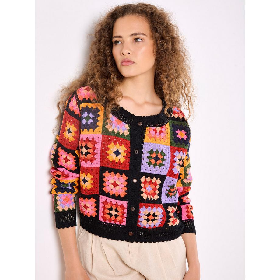 Cardigan à carreaux colorés au crochet