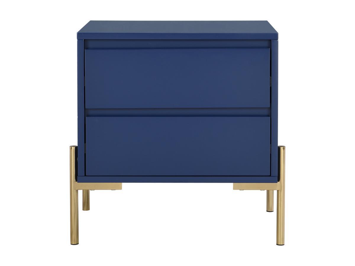 PASCAL MORABITO Table de chevet 2 tiroirs - MDF et métal - Bleu laqué et doré - KORASA de Pascal Morabito  