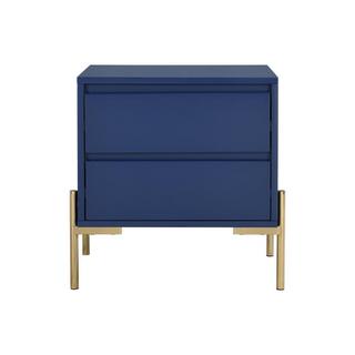 PASCAL MORABITO Table de chevet 2 tiroirs - MDF et métal - Bleu laqué et doré - KORASA de Pascal Morabito  