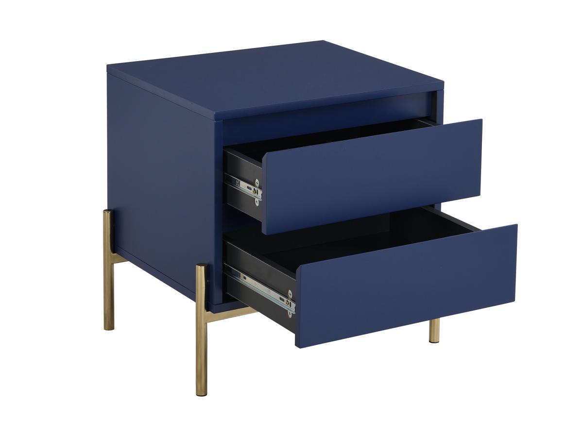 PASCAL MORABITO Table de chevet 2 tiroirs - MDF et métal - Bleu laqué et doré - KORASA de Pascal Morabito  