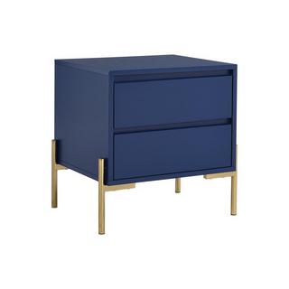 PASCAL MORABITO Table de chevet 2 tiroirs - MDF et métal - Bleu laqué et doré - KORASA de Pascal Morabito  