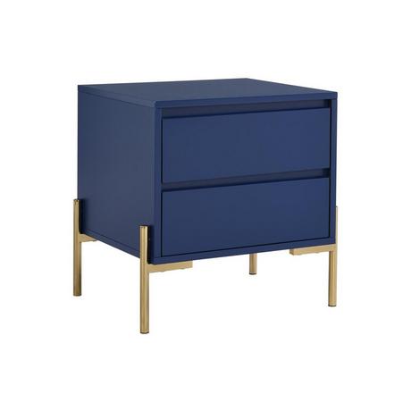 PASCAL MORABITO Table de chevet 2 tiroirs - MDF et métal - Bleu laqué et doré - KORASA de Pascal Morabito  