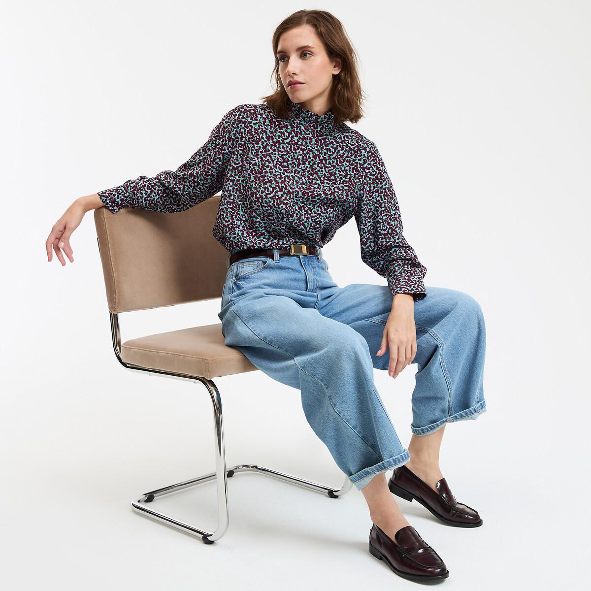 La Redoute Collections Camicetta stampata a maniche lunghe con colletto vittoriano arricciato  