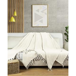 Only-bags.store Couverture de jour en coton piqué gaufré avec franges nouées à la main  