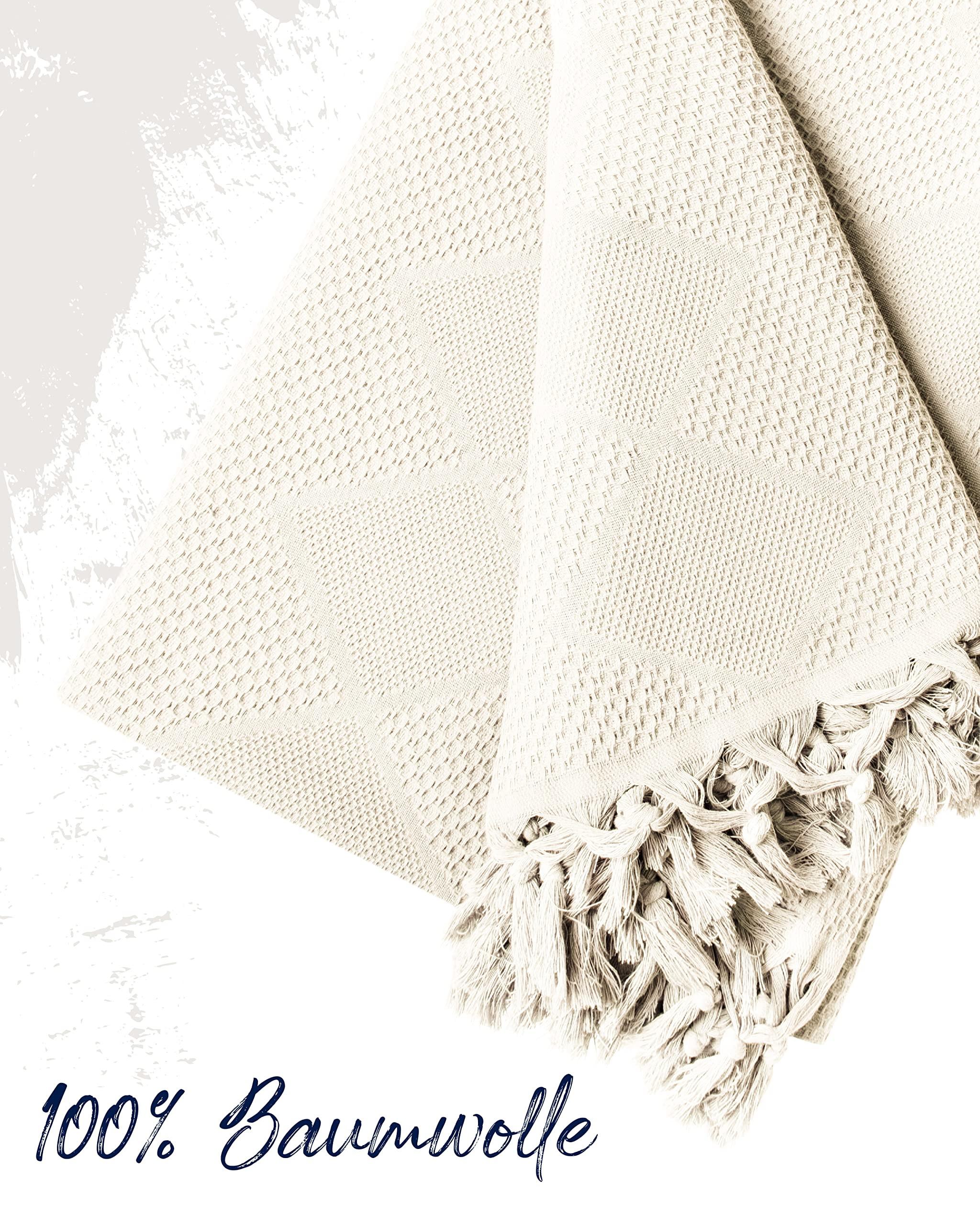 Only-bags.store Couverture de jour en coton piqué gaufré avec franges nouées à la main  