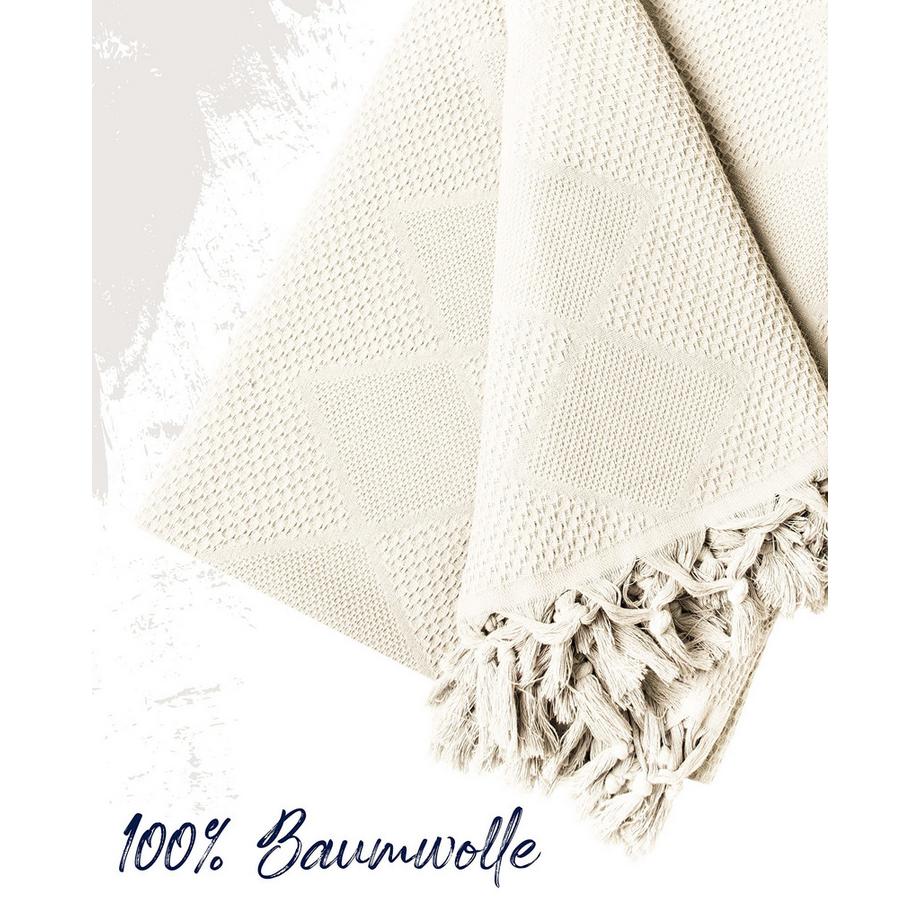 Only-bags.store Coperta da giorno in cotone piqué a nido d'ape con frange annodate a mano  