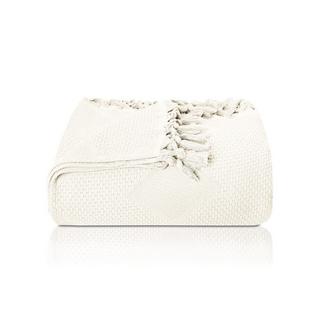 Only-bags.store Couverture de jour en coton piqué gaufré avec franges nouées à la main  