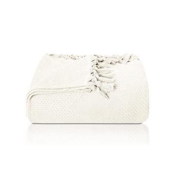 Hochwertige Tagesdecke mit handgeknüpften Fransen - 100% Baumwolle - Waffelpiqué Sommerdecke - Baumwolldecke als Bettüberwurf, Couchüberwurf & Sofadecke