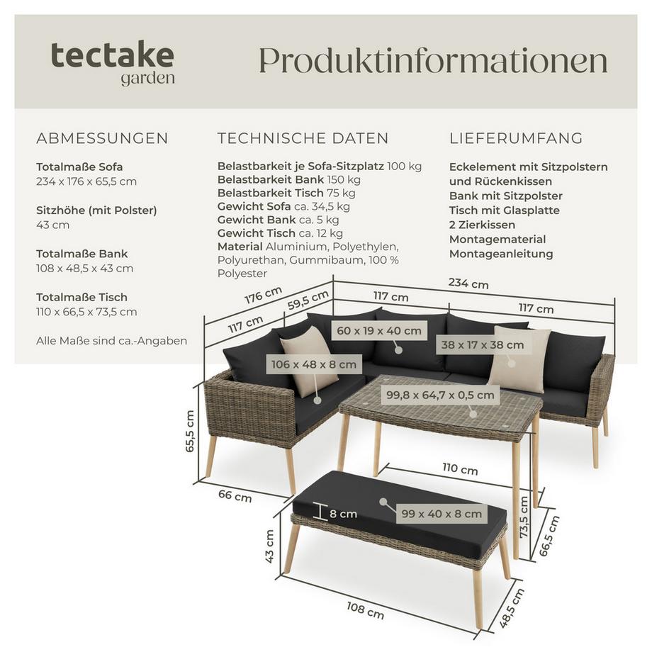 Tectake Salottino lounge in rattan  Pola  con telaio in alluminio  
