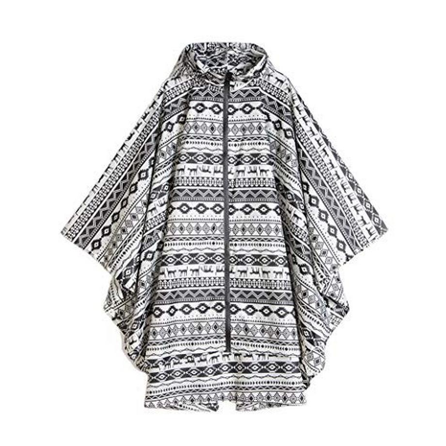 Regenponcho stylischer wasserdichter Regenmantel mit Kapuze Reißverschluss