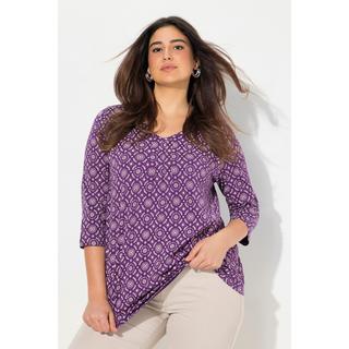 Ulla Popken  Shirt, A-Linie, Zierfalten, V-Ausschnitt, 3/4-Arm 