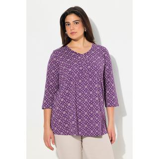 Ulla Popken  Shirt, A-Linie, Zierfalten, V-Ausschnitt, 3/4-Arm 