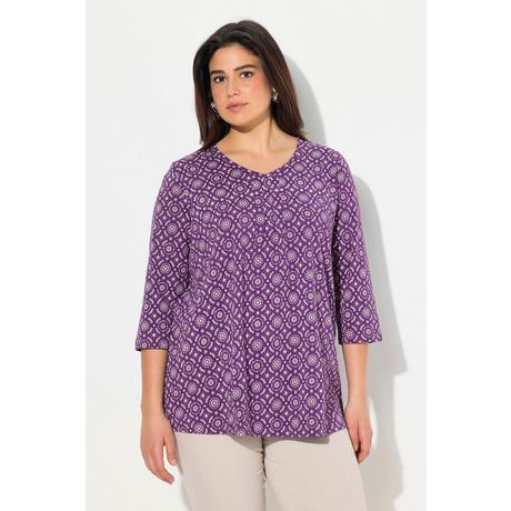 Ulla Popken  Shirt, A-Linie, Zierfalten, V-Ausschnitt, 3/4-Arm 