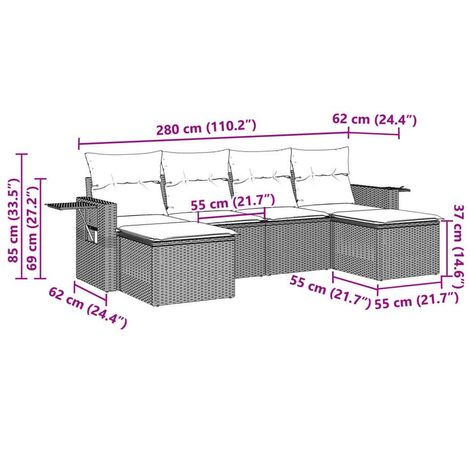 VidaXL set divano da giardino Polirattan  
