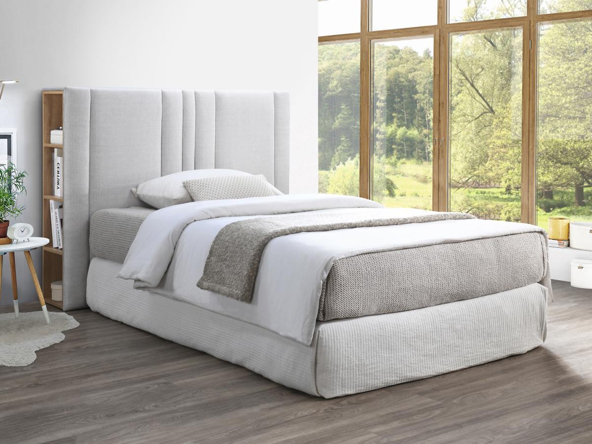 Vente-unique Bett-Kopfteil mit Stauraum 180 cm - Stoff - Hellgrau & Holzfarben - SIVERI  