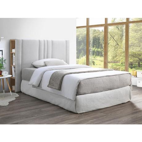 Vente-unique Bett-Kopfteil mit Stauraum 180 cm - Stoff - Hellgrau & Holzfarben - SIVERI  