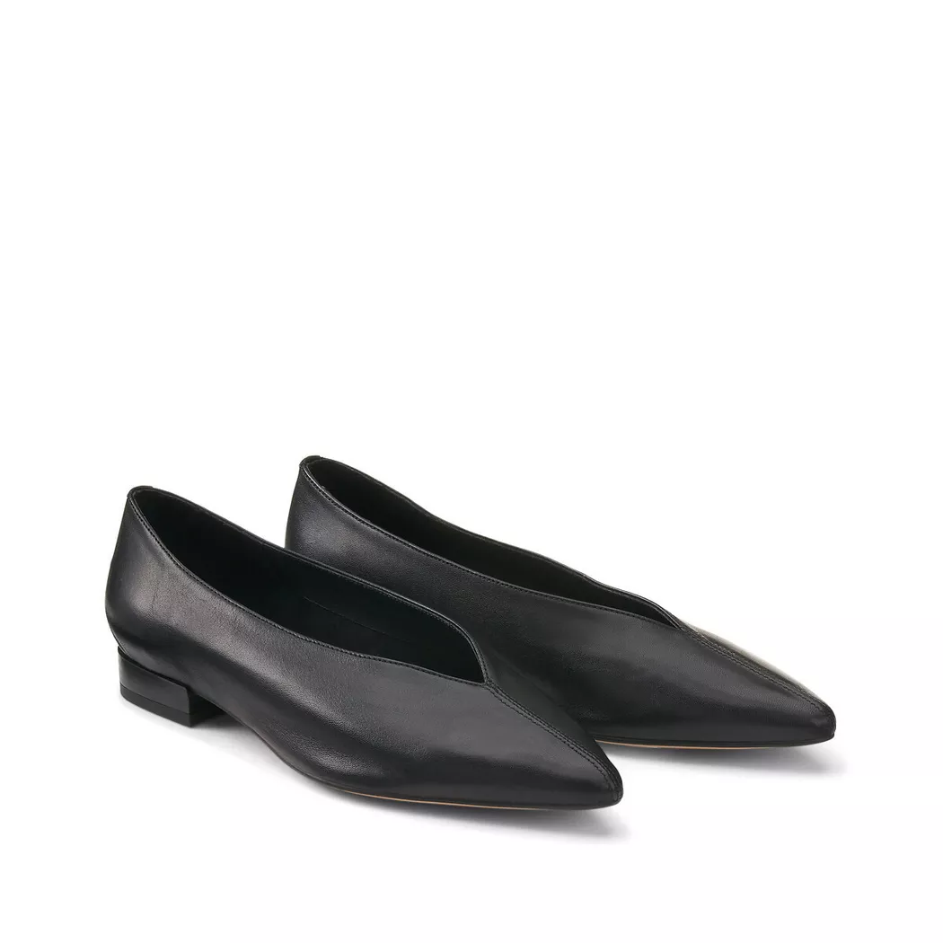 La Redoute Collections - Ballerine pointue à talon plat en cuir, Noir, Taille 42