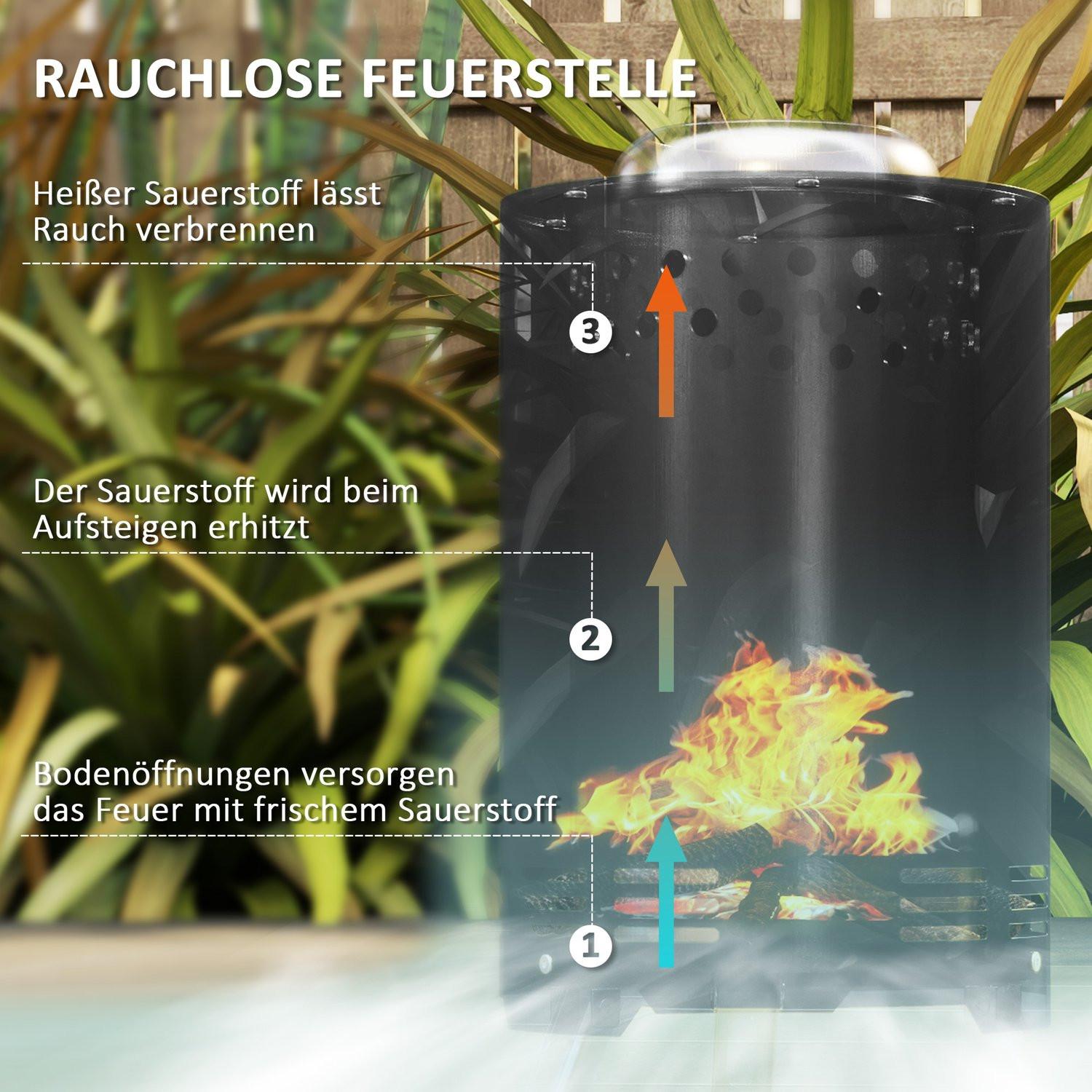 Northio Braciere Ø16x25cm in acciaio inox braciere con attizzatoio braciere senza fumo braciere per giardino, balcone terrazza, barbecue all'aperto campeggio nero Aosom  