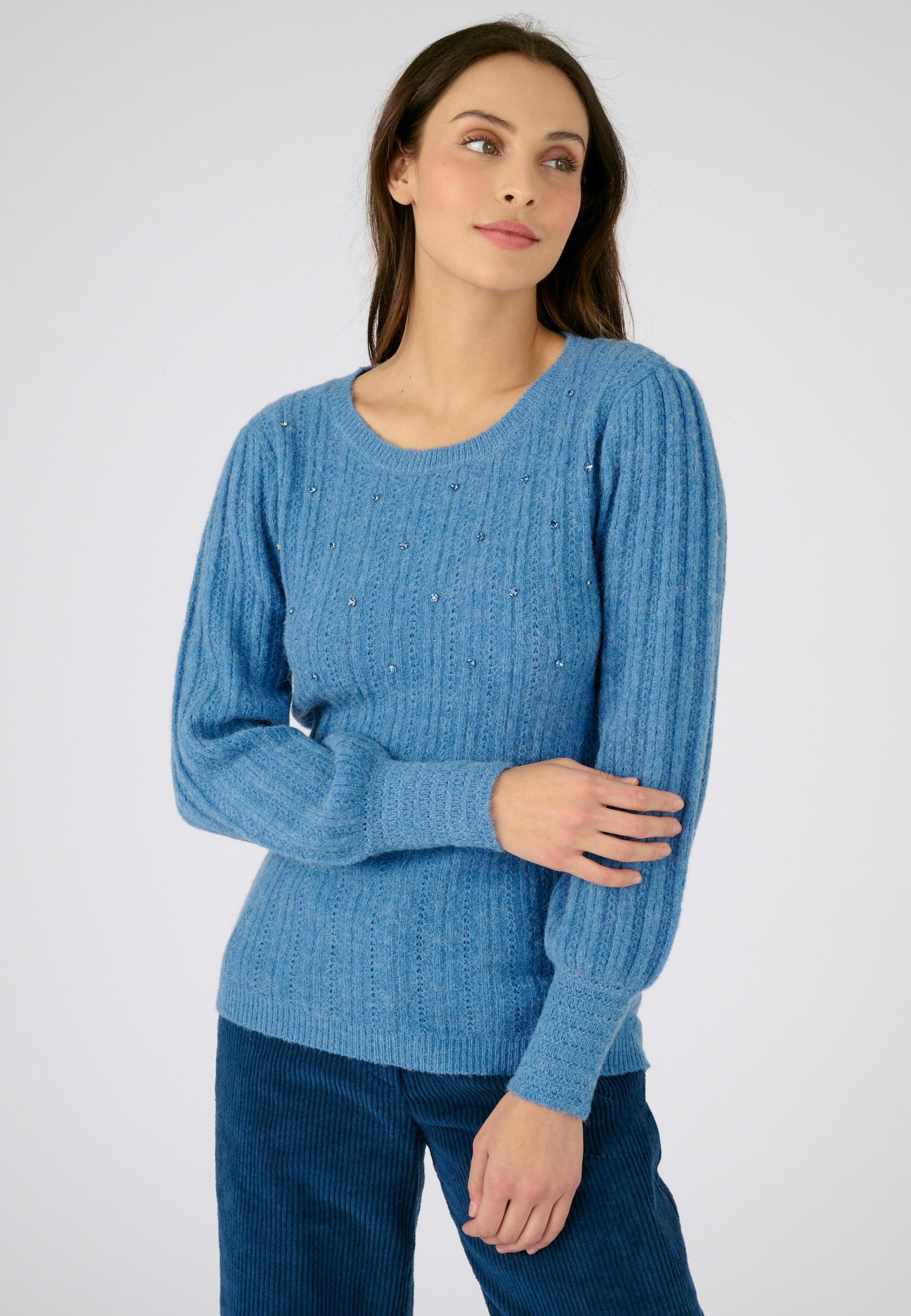 Image of Pullover Aus Alpaka-mischung Mit Strasssteinen Damen Blau 46/48