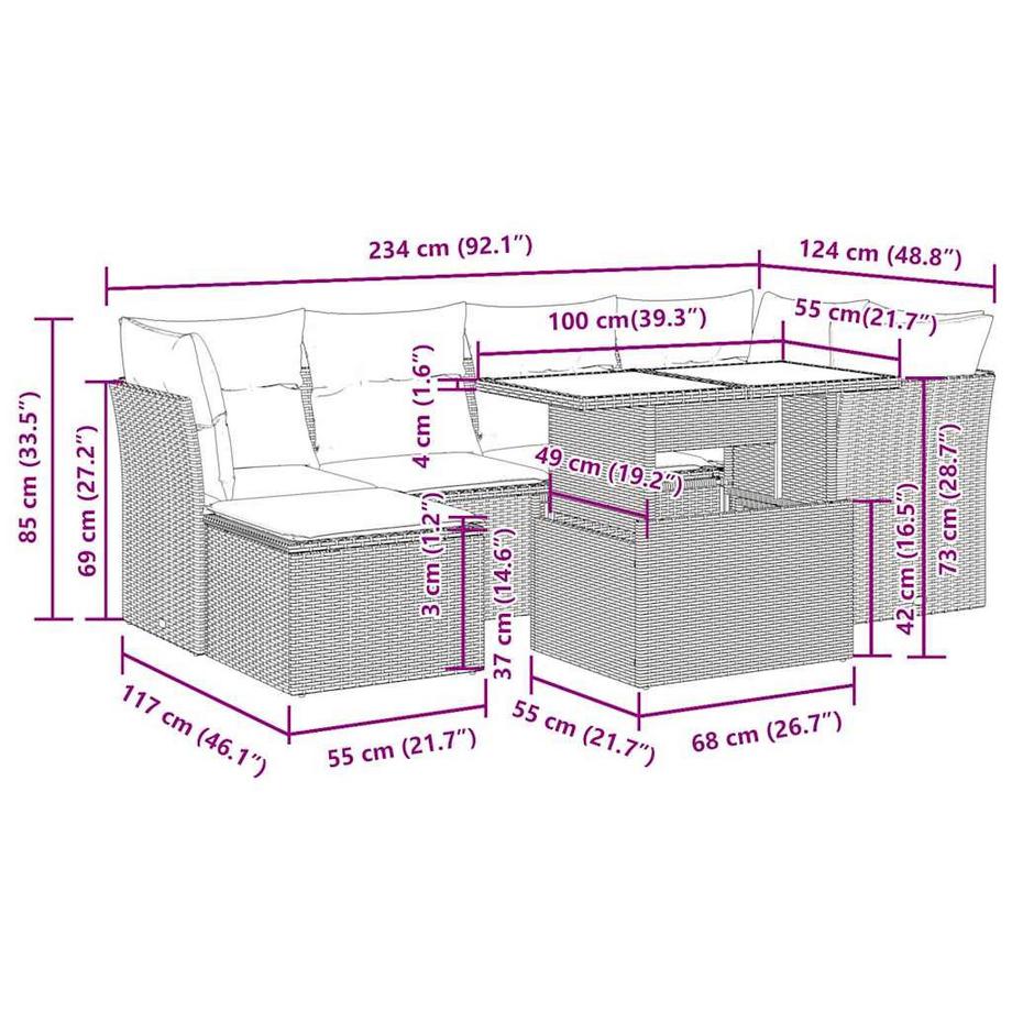 VidaXL set divano da giardino Polirattan  