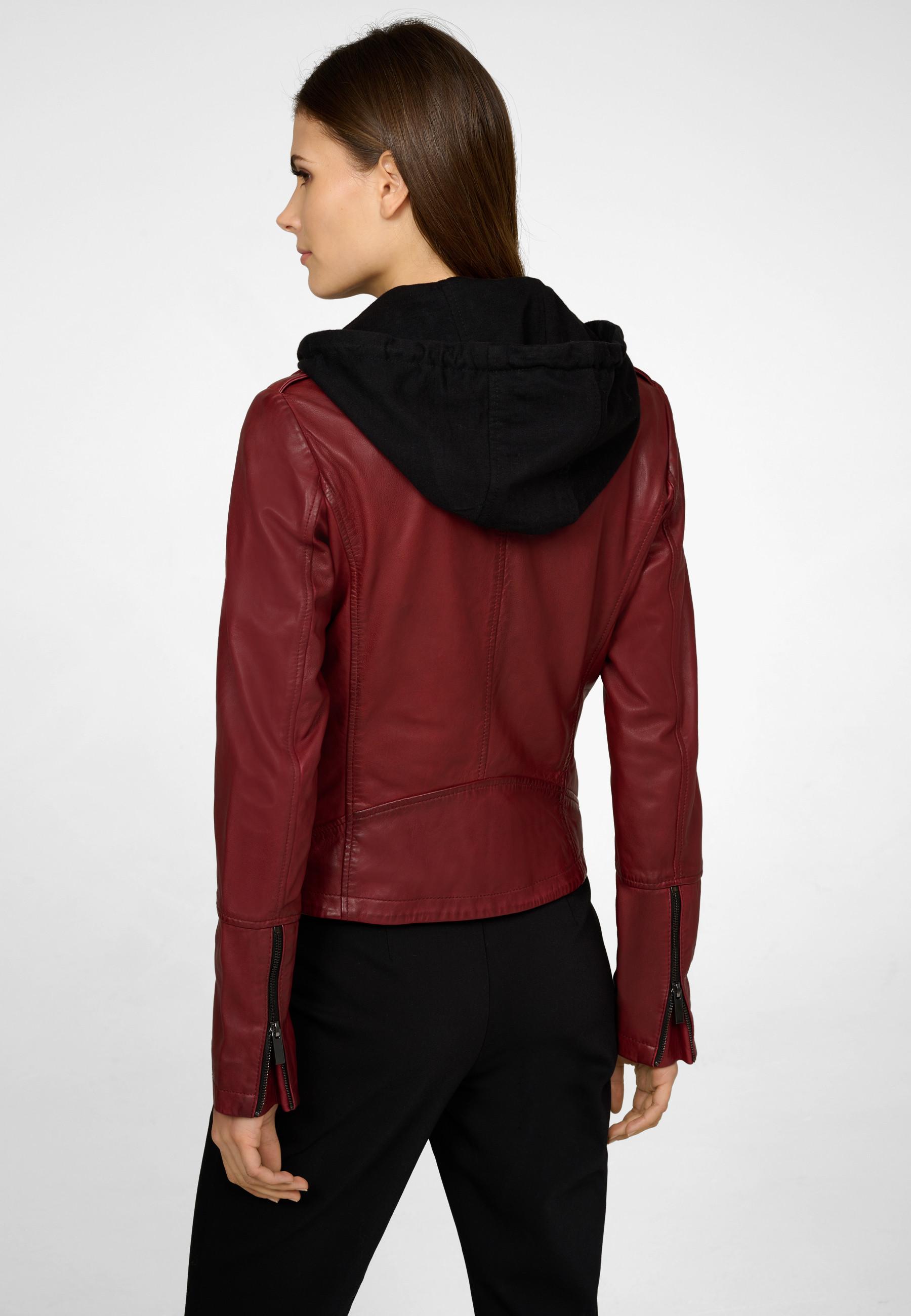 RICANO  Lederjacke Laura, Bikerstil mit abnehmbarer Kapuze 